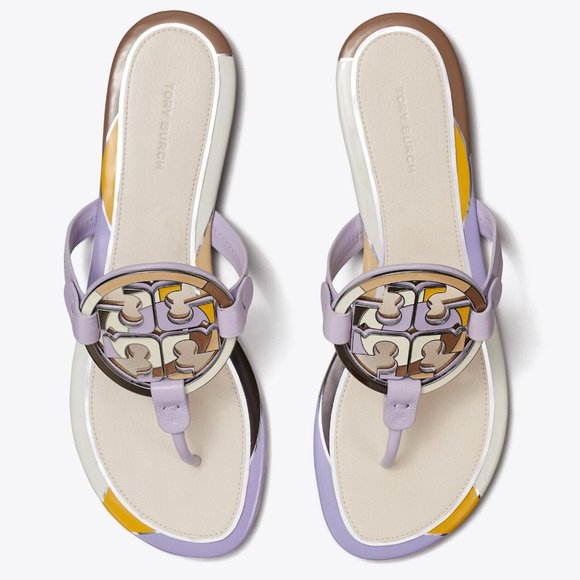 Tory Burch $258 MILLER ENAMEL LOGO SANDAL Spring Lavender Lilac - Picture 1 of 9